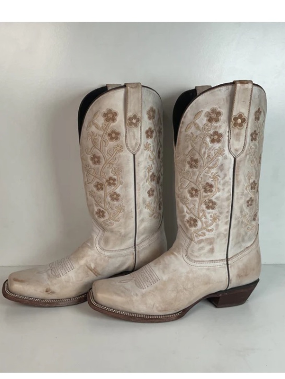 J.B. Dillon Reserve Chalk White/Cream Embroidered Floral Western Boots